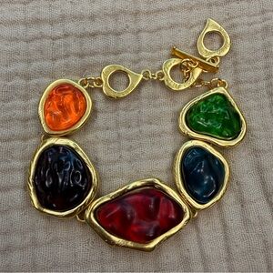 🍷Vintage Yves Saint Laurent YSL Multicolor Resin Bracelet Gold Tone✨
